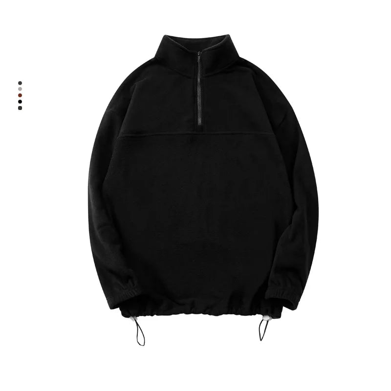 Men's and Women's New Arrival Winter Fashion Half Zipper Stand Collar Hoodie Coat Loose Casual Double-sided Fleece Sweatshirts