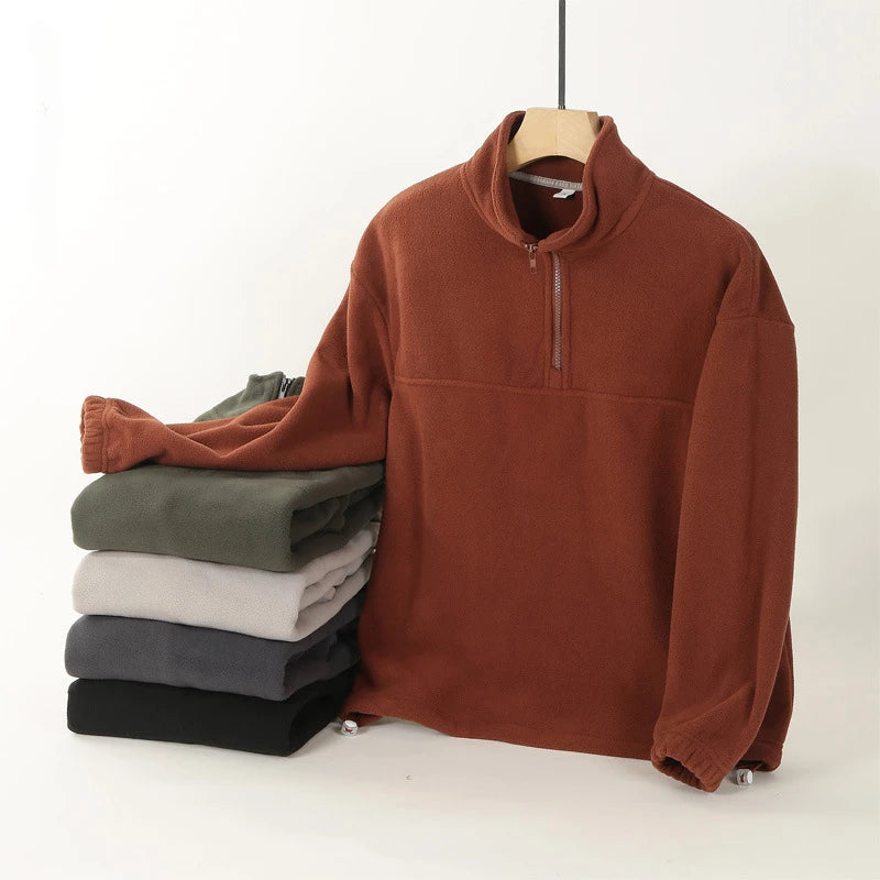 Men's and Women's New Arrival Winter Fashion Half Zipper Stand Collar Hoodie Coat Loose Casual Double-sided Fleece Sweatshirts