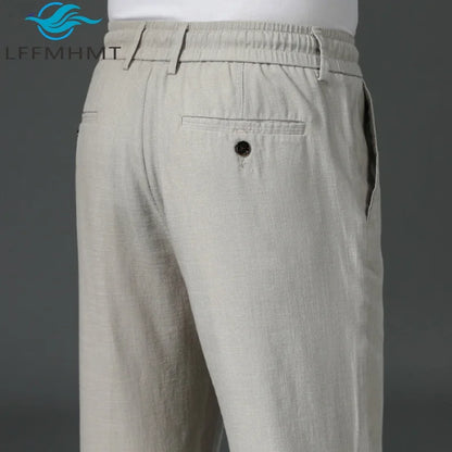 7332 Good Quality Cotton Linen Blended Pants Men Spring Summer Fashion Solid Color Simple Basic  Thin Breathable White Trouser