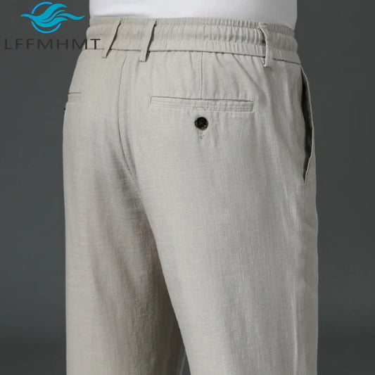 7332 Good Quality Cotton Linen Blended Pants Men Spring Summer Fashion Solid Color Simple Basic  Thin Breathable White Trouser