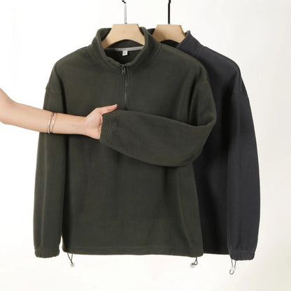 Men's and Women's New Arrival Winter Fashion Half Zipper Stand Collar Hoodie Coat Loose Casual Double-sided Fleece Sweatshirts