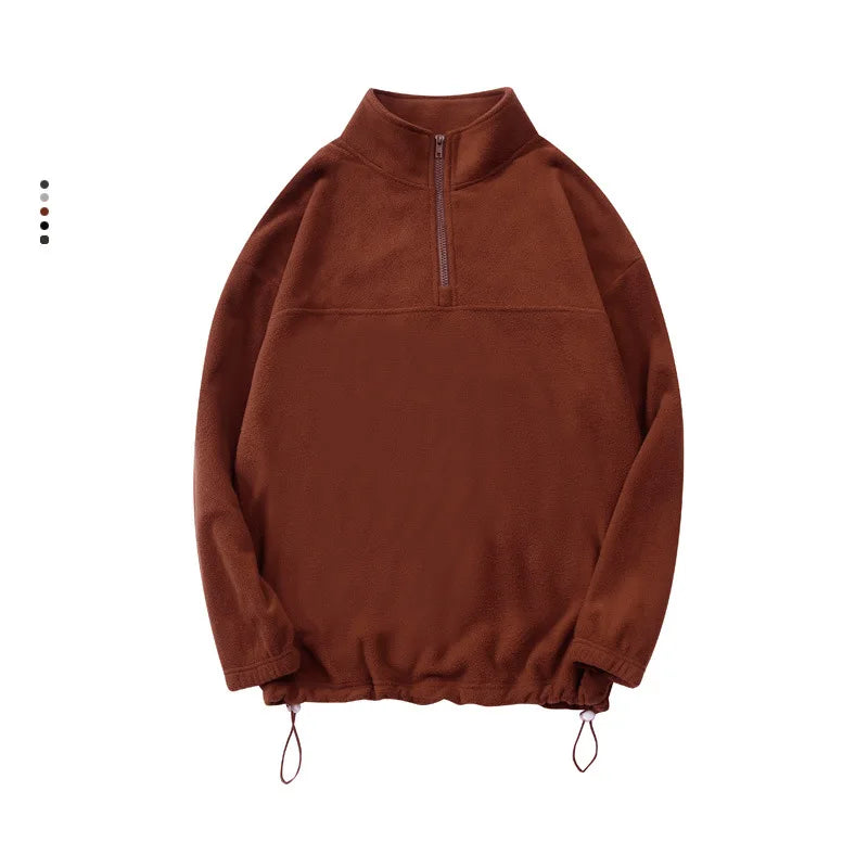 Men's and Women's New Arrival Winter Fashion Half Zipper Stand Collar Hoodie Coat Loose Casual Double-sided Fleece Sweatshirts