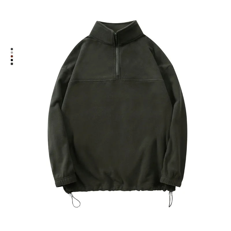 Men's and Women's New Arrival Winter Fashion Half Zipper Stand Collar Hoodie Coat Loose Casual Double-sided Fleece Sweatshirts