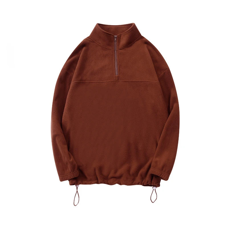 Men's and Women's New Arrival Winter Fashion Half Zipper Stand Collar Hoodie Coat Loose Casual Double-sided Fleece Sweatshirts