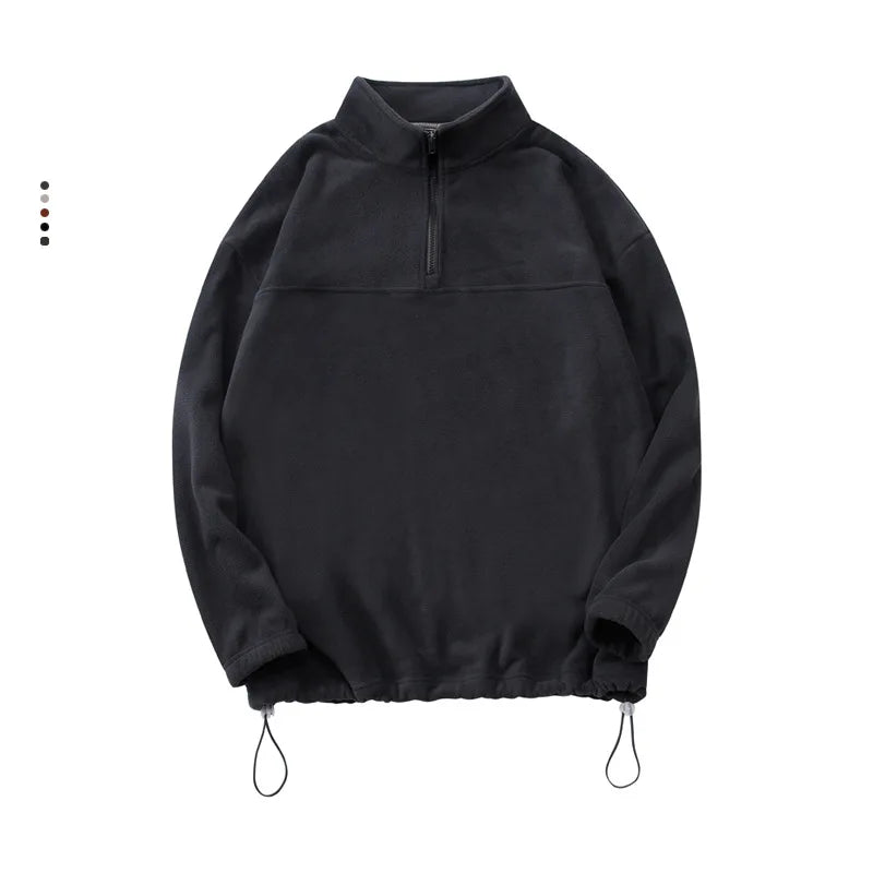 Men's and Women's New Arrival Winter Fashion Half Zipper Stand Collar Hoodie Coat Loose Casual Double-sided Fleece Sweatshirts