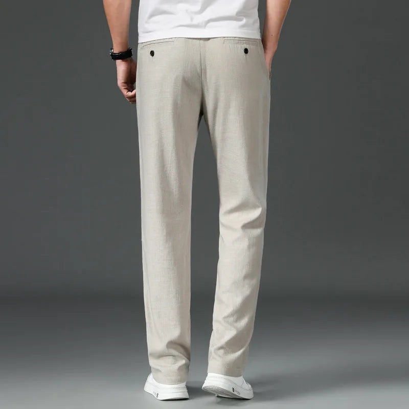 7332 Good Quality Cotton Linen Blended Pants Men Spring Summer Fashion Solid Color Simple Basic  Thin Breathable White Trouser