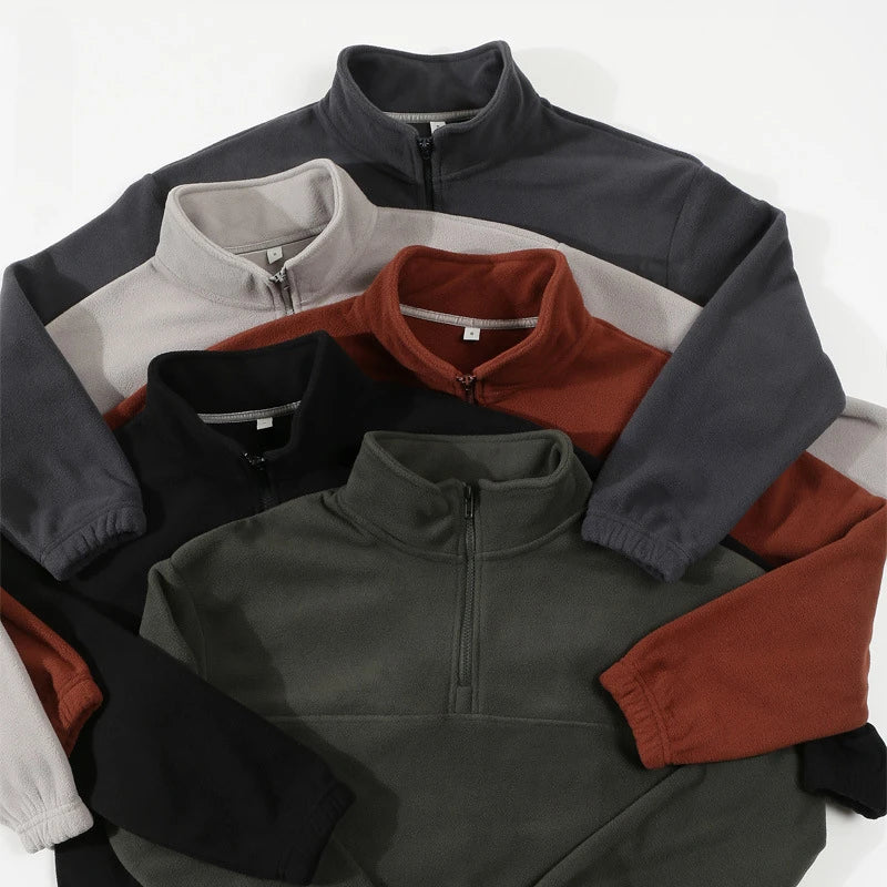 Men's and Women's New Arrival Winter Fashion Half Zipper Stand Collar Hoodie Coat Loose Casual Double-sided Fleece Sweatshirts