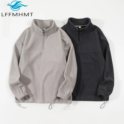 Men's and Women's New Arrival Winter Fashion Half Zipper Stand Collar Hoodie Coat Loose Casual Double-sided Fleece Sweatshirts
