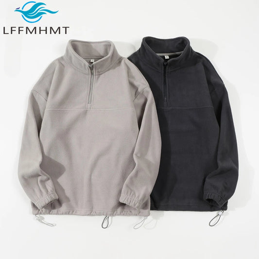Men's and Women's New Arrival Winter Fashion Half Zipper Stand Collar Hoodie Coat Loose Casual Double-sided Fleece Sweatshirts